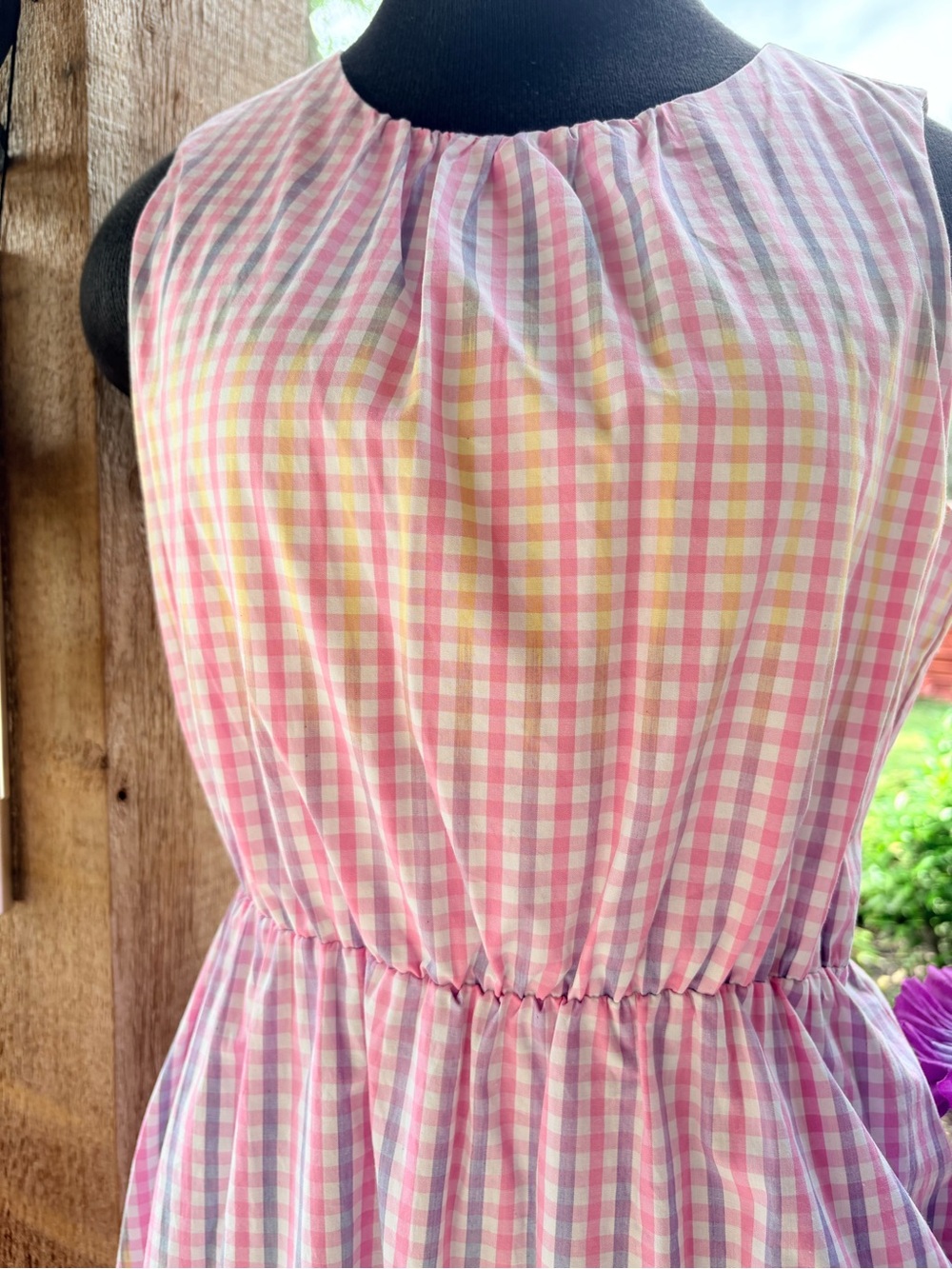 Charter Club Pink Gingham Plaid Cottage-Core Full Skirt Sleeveless Dress PM NWOT - Picture 3 of 11